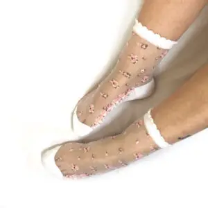 גרבי משי לבן שקוף פרחים ורוד